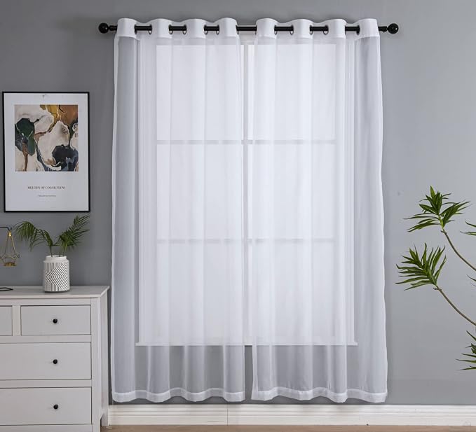 PI Sheer White Curtains 84 Inch Length, Solid Voile by PI