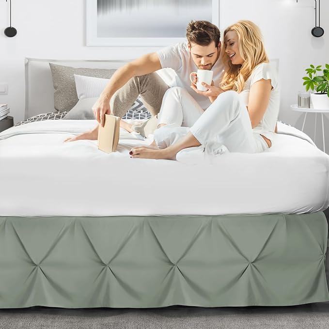 Nestl Sage Green Bed Skirt Twin Size, Pinch Pleat Twin Bed Skirt, Hotel Quality - Image 6