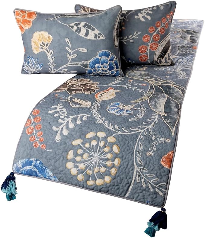 The HomeCentric Blue Bed Runner, King Size 90"x18" Decorative Bed Runner by TheHomeCentric