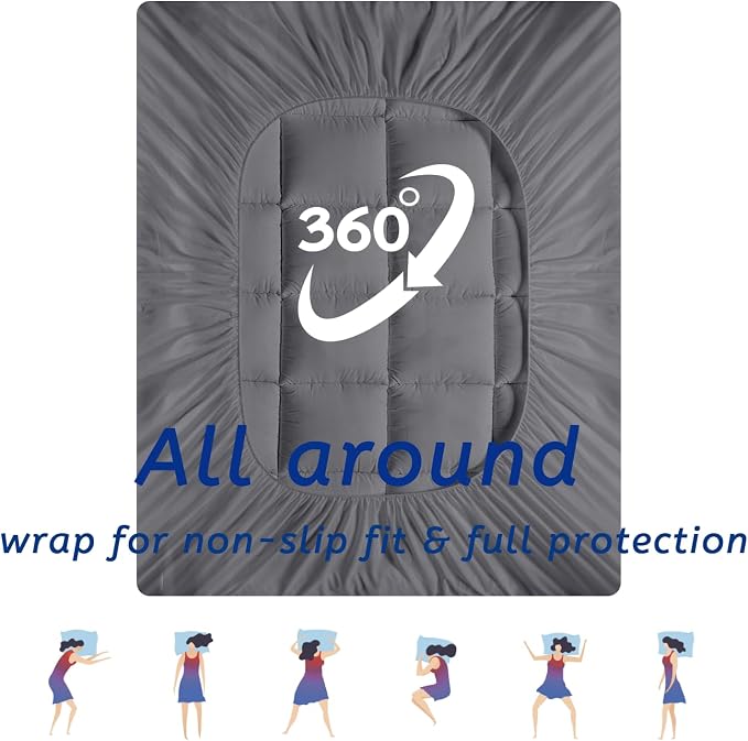 MATBEBY Extra Thick Twin Mattress Topper, Dark Grey, Breathable, Quilted Fitted - Image 6