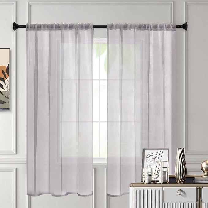 Sheer Curtains 72 Inches Long 2 Panels, Rod Pocket Short Curtain - Image 3