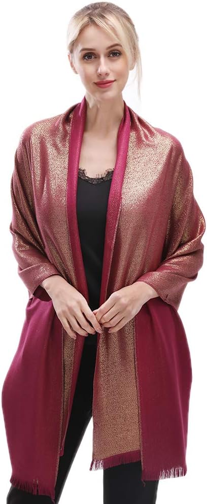 LMVERNA Women's Sparkling Metallic Soft Pashmina Shawls and Wraps Scarf in - Image 2