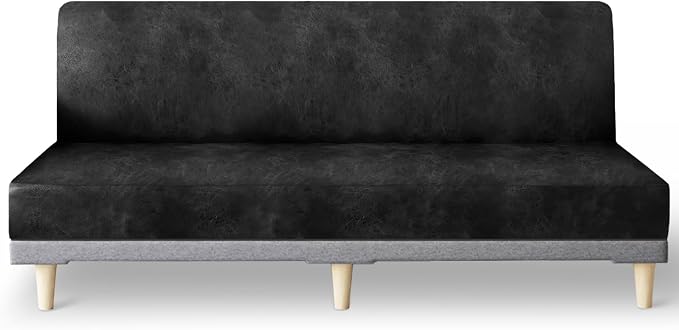 molasofa Leather Like Stretch Futon Slipcover Armless Futon Bed Sofa Cover by Molasofa