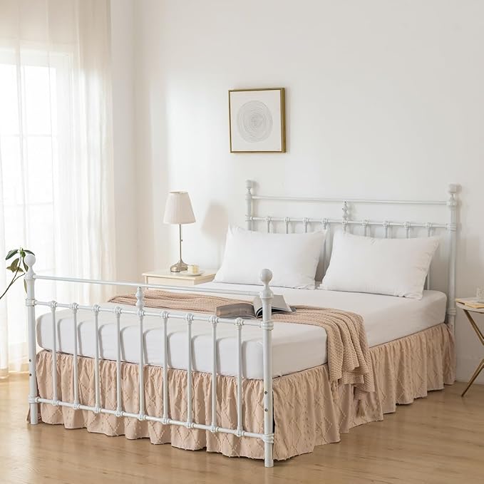 Bed Skirt King Size，Ruffled Cream Bed Skirt - Image 4