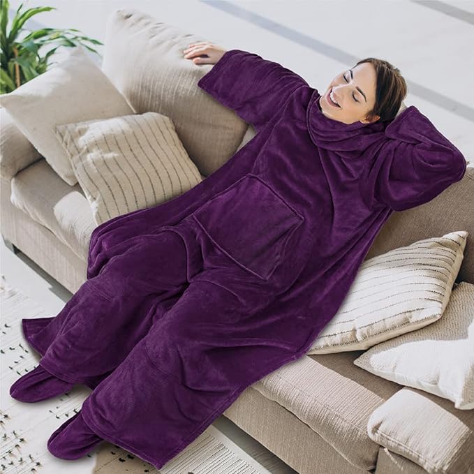 PAVILIA Fleece Blanket with Sleeves, Foot Pockets - Image 3