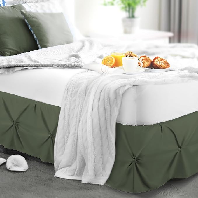 Nestl Olive Green Bed Skirt Twin Size, Pinch Pleat Twin Bed Skirt, Hotel - Image 8