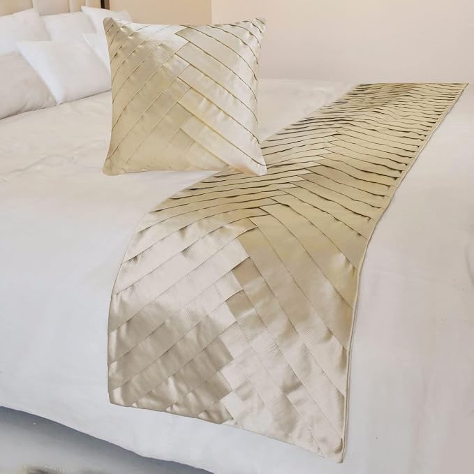 The HomeCentric King/Queen/Twin Ivory Designer Queen 74"x18" Bed Runner by TheHomeCentric