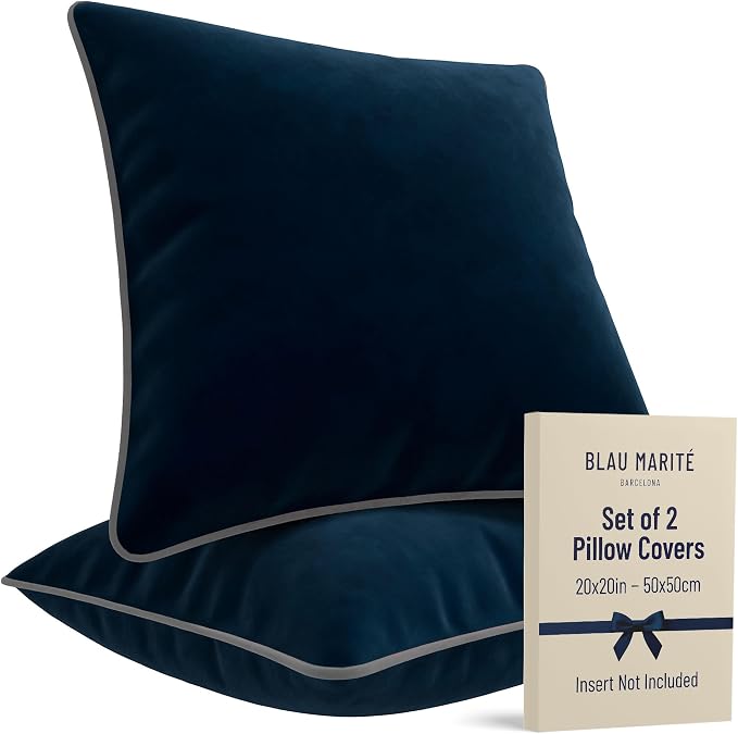 2 Pack Velvet Decorative Throw Pillow Covers, Contrast Piping, Indoor Use by BLAUMARIT%C3%89