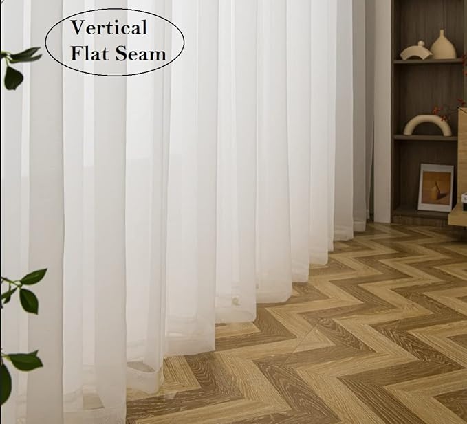 PI Beige Sheer Curtains Long Panels, Ring Top Casual Voile Window Sheer - Image 5