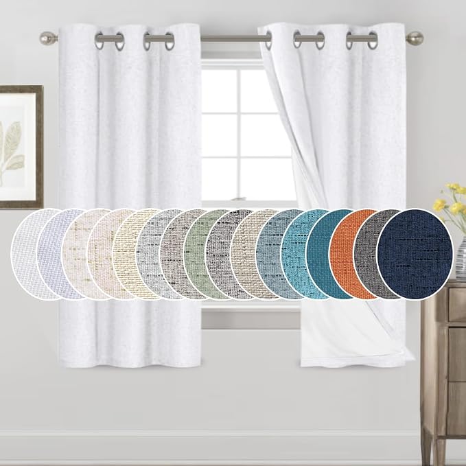 PrinceDeco Linen Texture Curtains 100% Blackout Curtains 64 inch Long 2 Panels by PrinceDeco