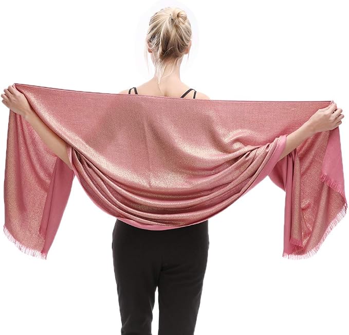LMVERNA Women's Sparkling Metallic Soft Pashmina Shawls and Wraps Scarf in - Image 2