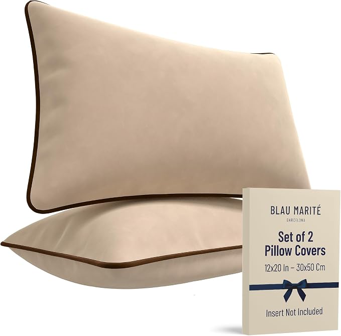2 Pack Velvet Decorative Throw Pillow Covers, Contrast Piping, Indoor Use by BLAUMARIT%C3%89