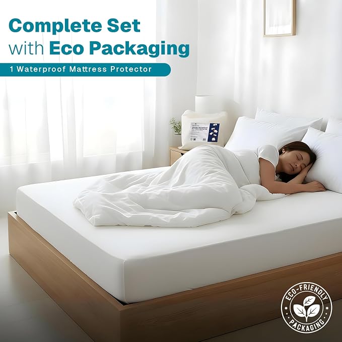 Fabdreams King Organic Cotton Mattress Protector, Waterproof, 78x82+17in - Image 2