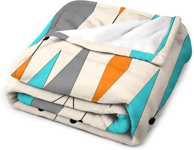 Mid Century Flannel Throw Blankets, Mid Century Modern Geometric Atomic Shapes - Image 3