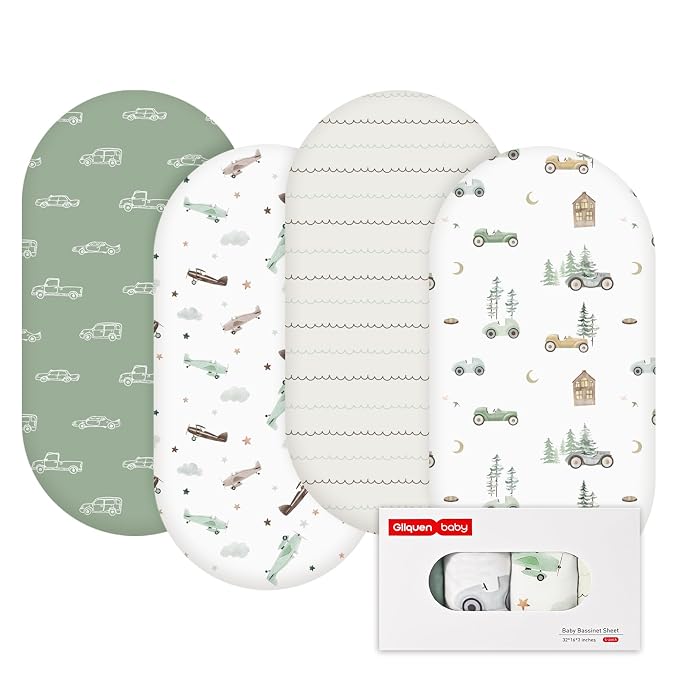 Gllquen Baby Bassinet Sheets 4 Pack, Breathable Cozy Fitted Mattress Sheet by GLLQUENBABY