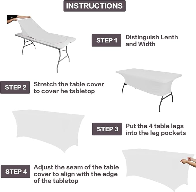 IVAPUPU 8FT Table Cloth for Rectangular Fitted Events Stretch White Table - Image 4