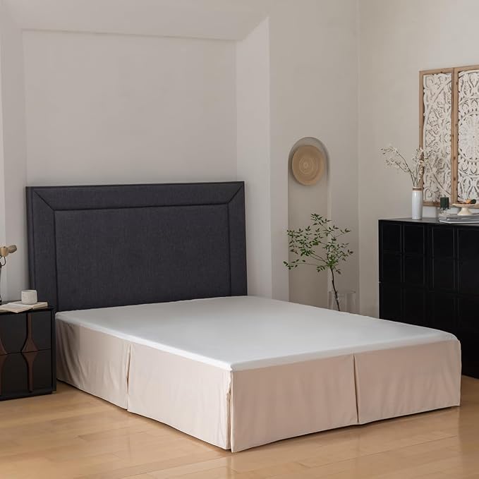 Queen Bed Skirt, Grid Plaid Soft Quadruple Pleated Ruffle Bed Skirt, Tailored - Image 2