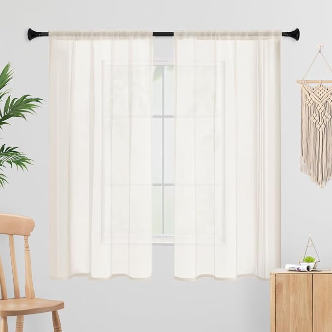 Sheer Curtains 84 Inches Long 2 Panels, Rod Pocket Short Curtain by laseniewa