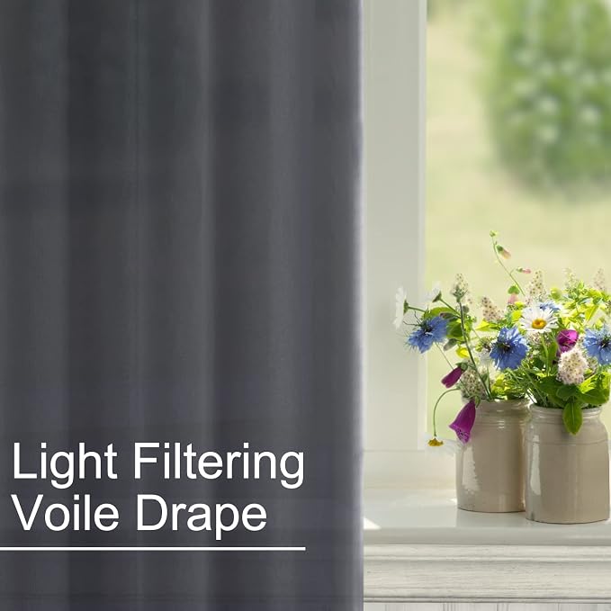 XWZO Dark Grey Sheer Curtains 95 Inches Length, Light Filtering, Airy & - Image 7