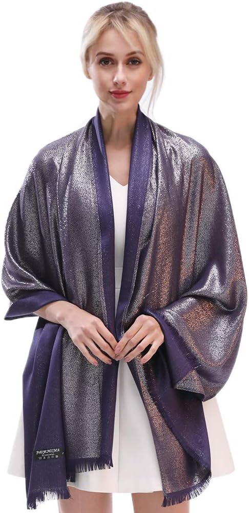 LMVERNA Women's Sparkling Metallic Soft Pashmina Shawls and Wraps Scarf in - Image 4