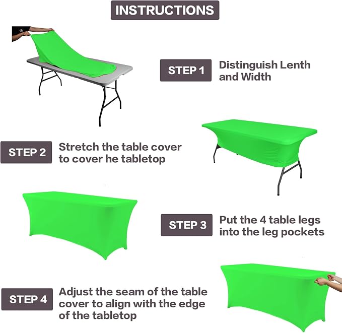 IVAPUPU 2 Pack 4FT Table Cloth for Rectangular Fitted Events Stretch Green - Image 4