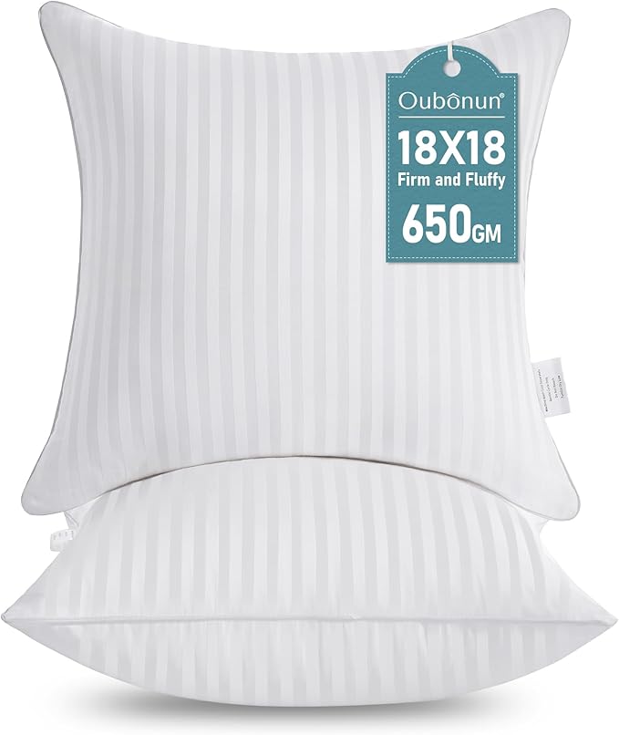 Oubonun 18 x 18 Throw Pillow Inserts, Firm and Fluffy Decorative Square Pillows by Oubonun