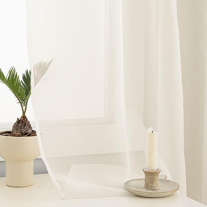 Sheer Curtains 63 Inches Long 2 Panels, Rod Pocket Short Curtain - Image 5