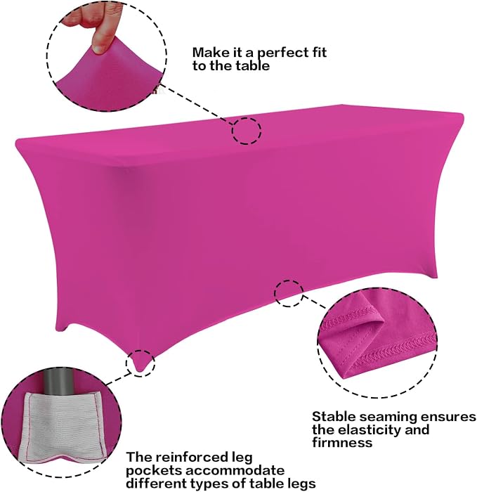 IVAPUPU 4FT Table Cloth for Rectangular Fitted Events Stretch Fuchsia Table - Image 2