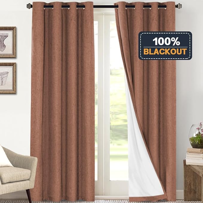 PrinceDeco 100% Blackout Curtains 108 Inches Long 2 Panels Set Full Black Out - Image 2
