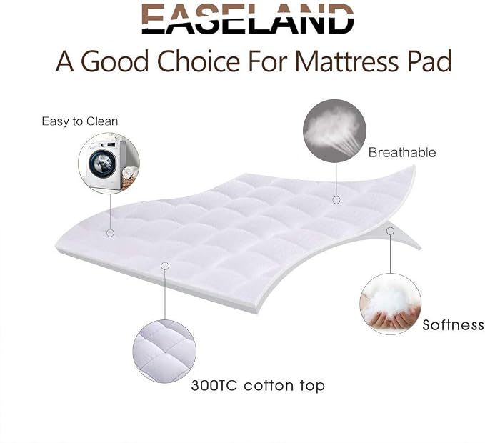 EASELAND Full Size Mattress Pad Pillow Top Mattress Cover Quilted Fitted - Image 2