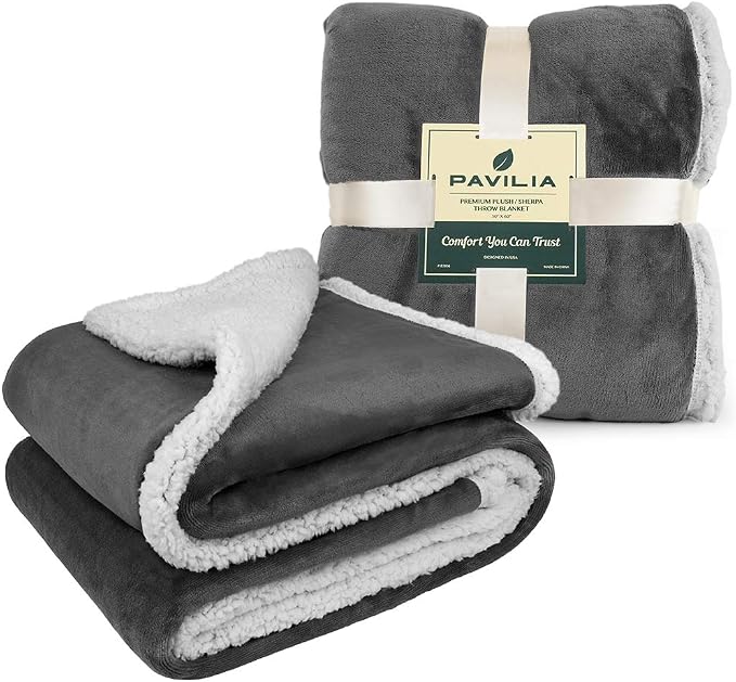 Pavilia Sherpa Fleece Blanket for Bed, Queen Size, Dark Grey, Plush Soft Fuzzy - Image 8
