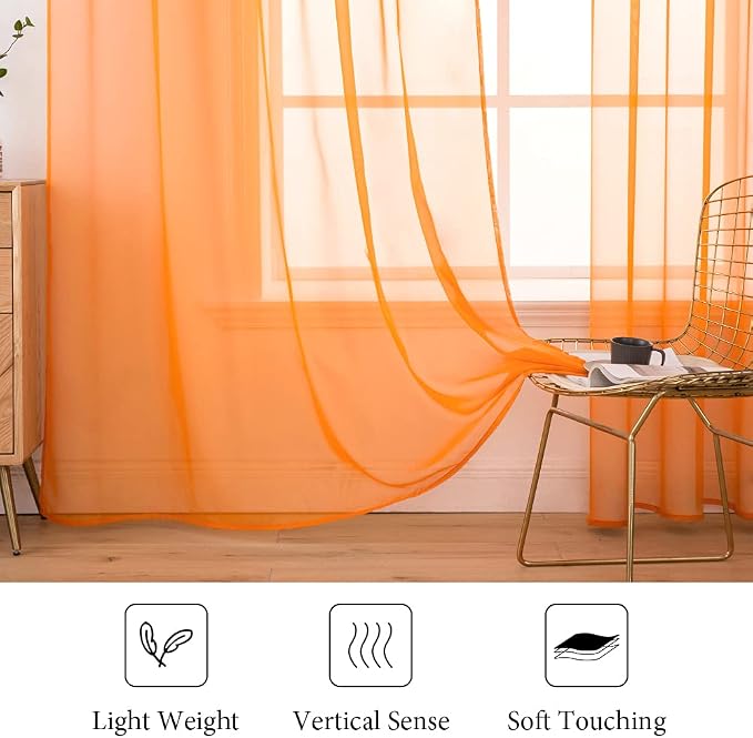 MIULEE 2 Panels Solid Fall Color Sheer Window Curtains Elegant Window Voile - Image 4