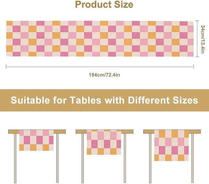 Pink Checkered Table Runner, Vintage 70s Abstract Cute Modern Hippie Table - Image 7