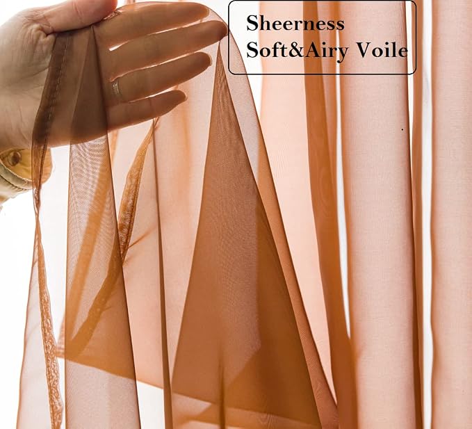 PI Borwn Sheer Curtains with Grommet, Airy Sheer Voile Light Filter Window - Image 3