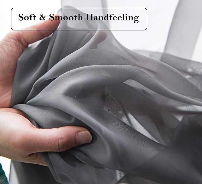 PI Sheer Curtains 63 Inches Length, Short Grommet Light Filter Sheer Panels - Image 2