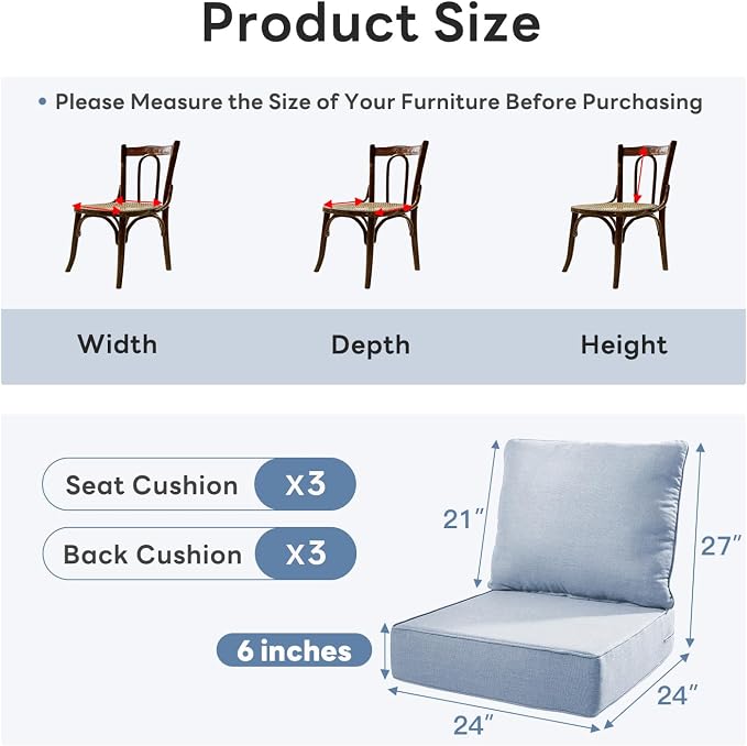 6" Thicker Outdoor Chair Cushion 3 Sets - Image 2