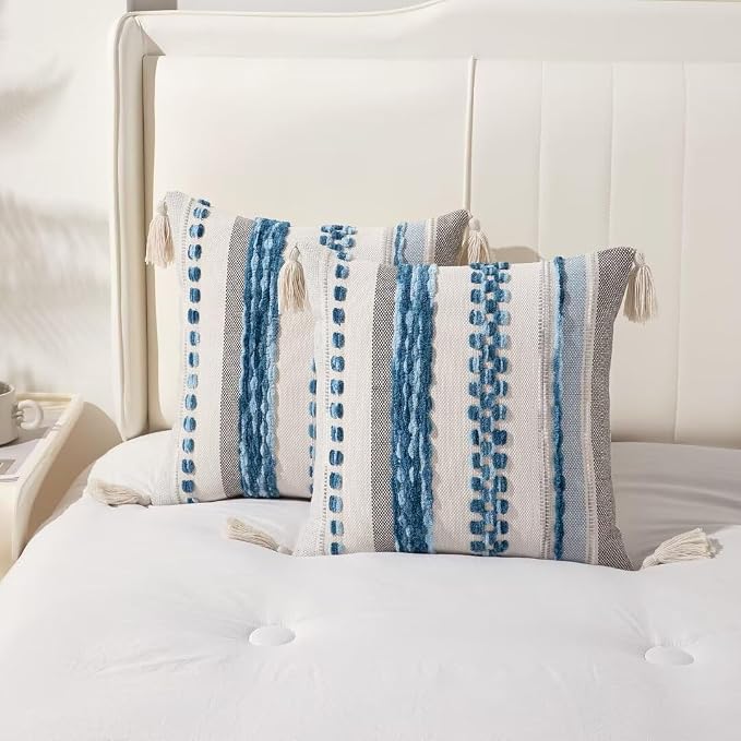 Boho Throw Pillow Covers 18x18 Set of 2 Woven Tufted Farmhouse Pillows Cover - Image 5