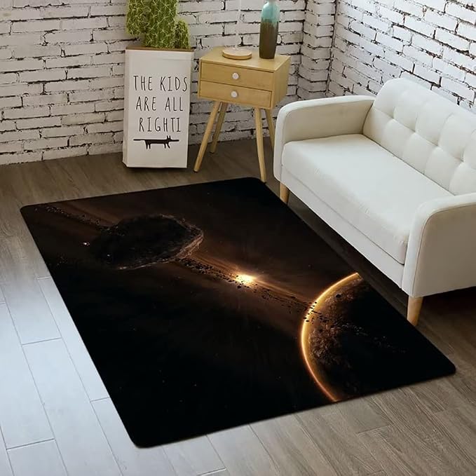 Outer Space Galaxy Area Rug for Boys Room 4x5 ft Soft Non-Slip Solar System 3D by Home