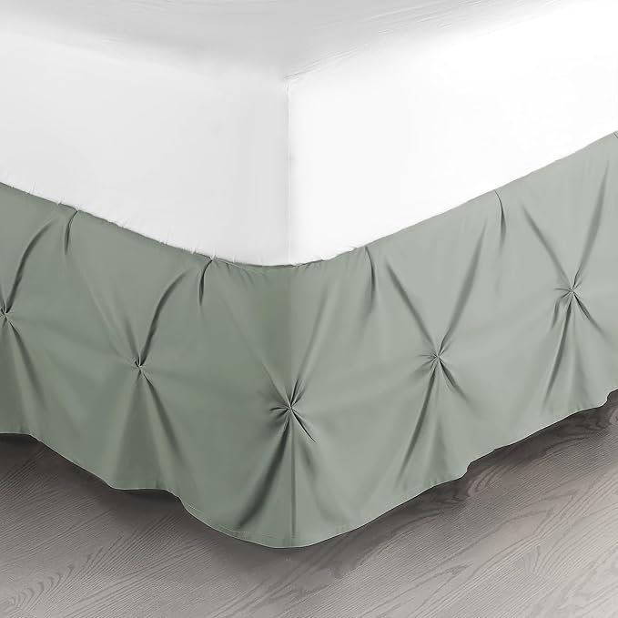 Nestl Sage Green Bed Skirt Twin Size, Pinch Pleat Twin Bed Skirt, Hotel Quality by Nestl