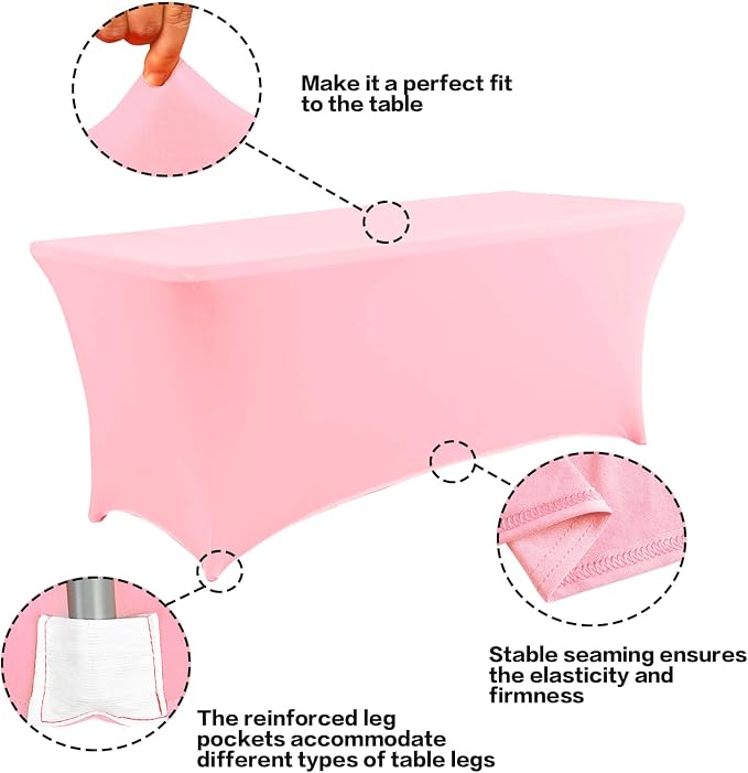 IVAPUPU 2 Pack 6FT Table Cloth for Rectangular Fitted Events Stretch Pink Table - Image 2