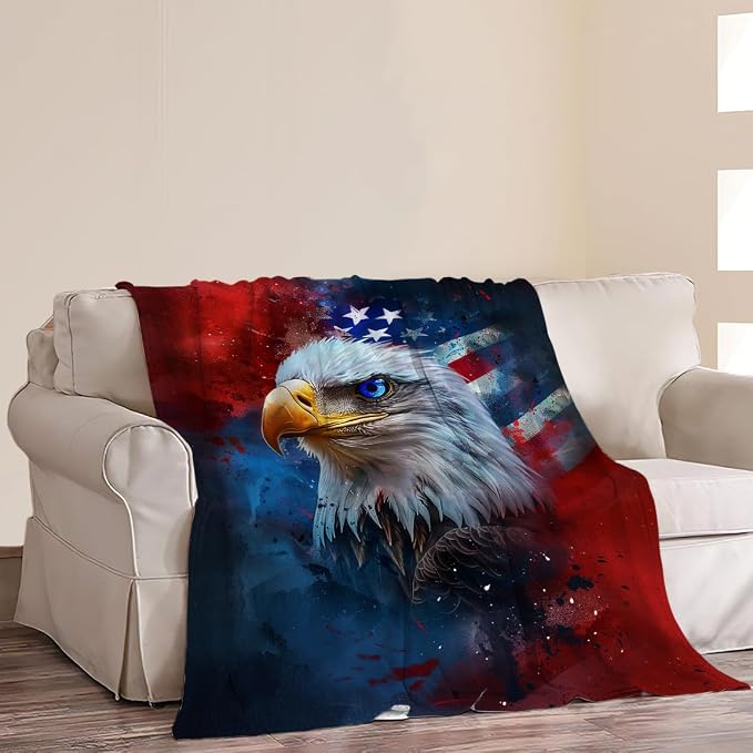 American Flag Bald Eagle Throw Blanket Patriotic Print Blankets Gifts Couch - Image 2