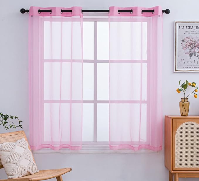 PI Pink Sheer Short Curtains 63 Inches Long by PI