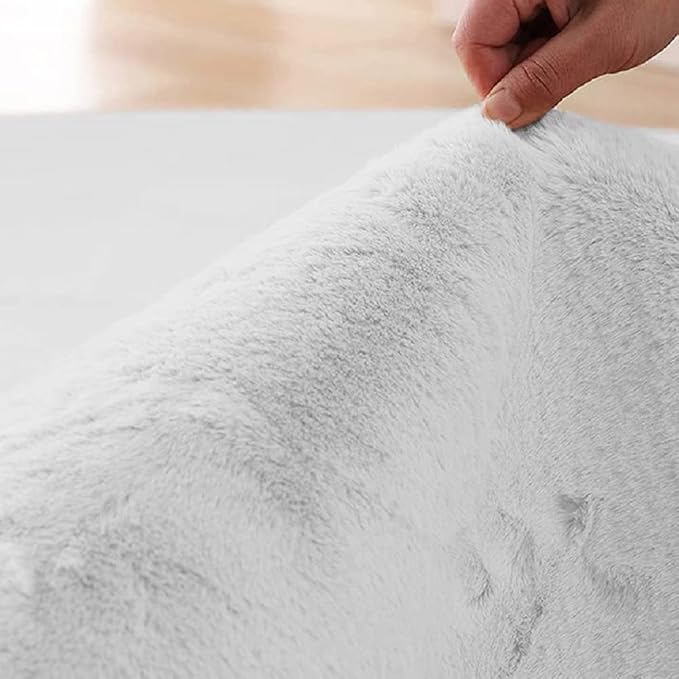 Grey Faux Rabbit Washable Furry Fur Area Rugs - Image 9