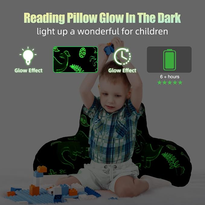 Meeting Story Glow in The Dark Green Dinosaur Luminous Reading Pillows Sparkling - Image 2