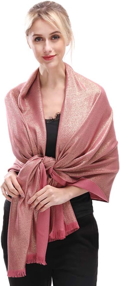 LMVERNA Women's Sparkling Metallic Soft Pashmina Shawls and Wraps Scarf in - Image 4