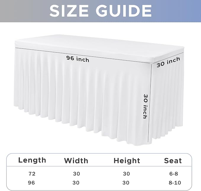 Nasitos White Table Skirt for 8 Foot Rectangle Tables, 4 Pack - Image 4
