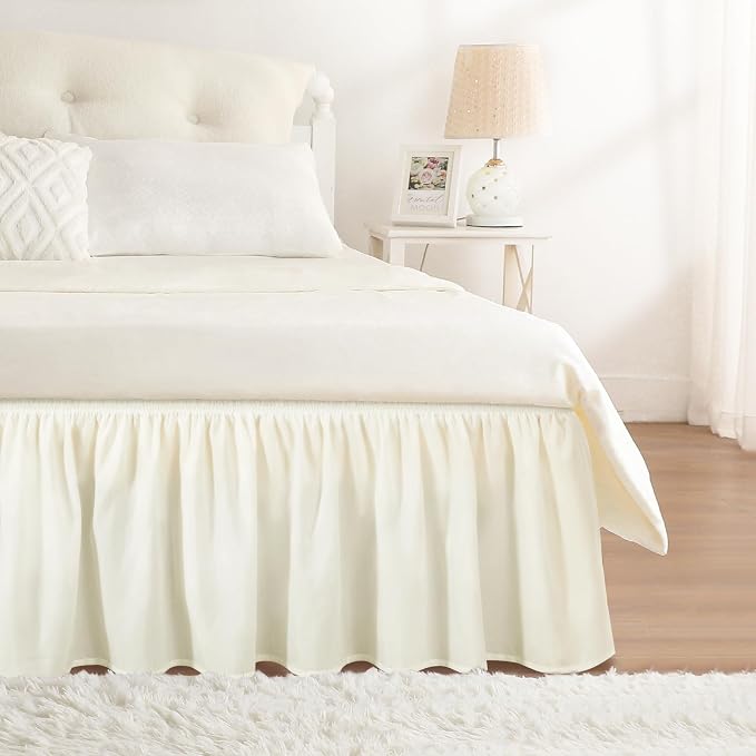 RIMELA Cream Bed Skirt Queen Size 12 Inch Drop, Wrap Around Elastic Adjustable by RIMELABedSkirt