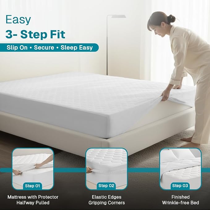 FABDREAMS Organic Quilted Mattress Protector Twin XL Size | Mattress Pad| - Image 4