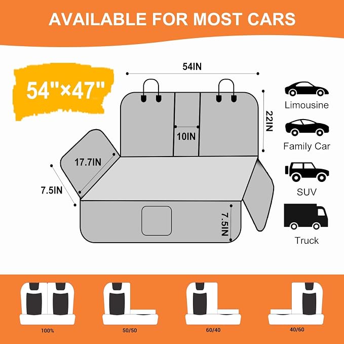 Dog Car Seat Cover for Back Seat Bench Cover, Compatible for Armrest 100% - Image 4