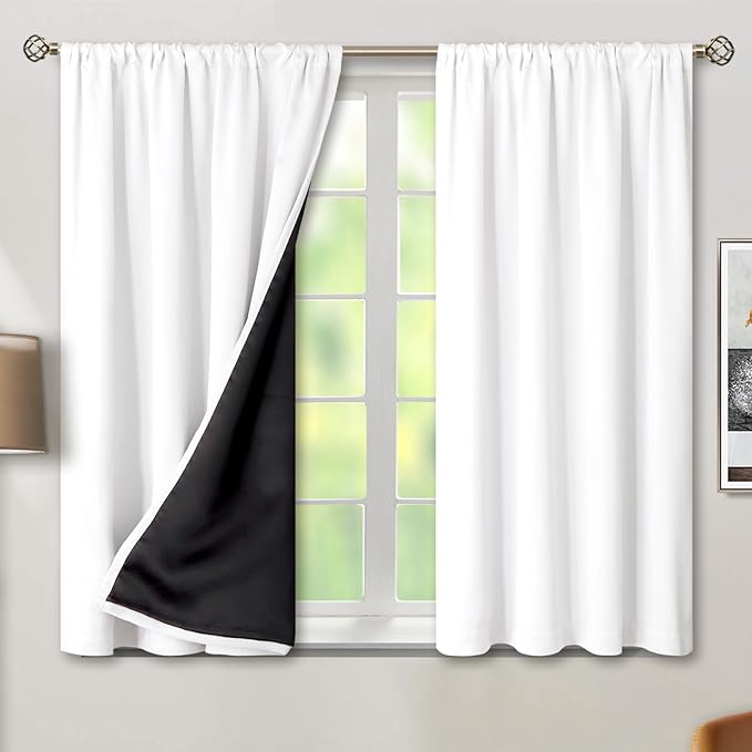 BGment White Blackout Curtains for Bedroom 54 Inch Length, Short Thermal by BGment